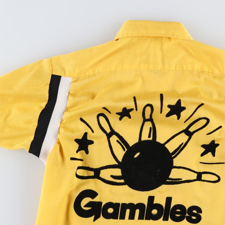 1970'S Hilton Back Print Short-Sleeve Bowling Shirt, Boxy Shirt, Made in USA, Women's Size M (Equivalent), Vintage unclear yellow type Vintage Second Hand