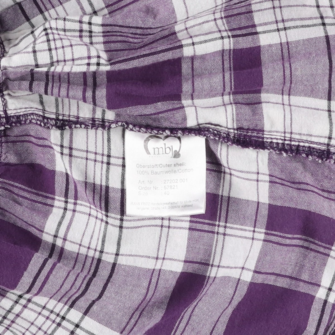 Multiblu Check Pattern Half-Length Hem Frill Short-Sleeve Shirt Dress (Women's Size M) cotton purple type Vintage Second Hand