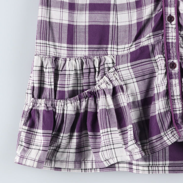 Multiblu Check Pattern Half-Length Hem Frill Short-Sleeve Shirt Dress (Women's Size M) cotton purple type Vintage Second Hand