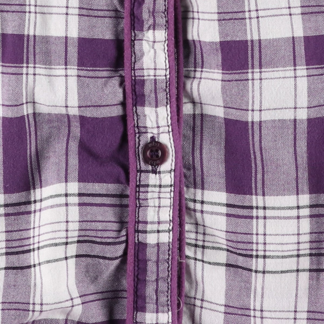 Multiblu Check Pattern Half-Length Hem Frill Short-Sleeve Shirt Dress (Women's Size M) cotton purple type Vintage Second Hand