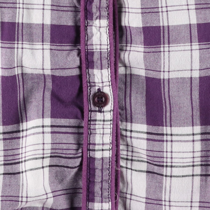 Multiblu Check Pattern Half-Length Hem Frill Short-Sleeve Shirt Dress (Women's Size M) cotton purple type Vintage Second Hand