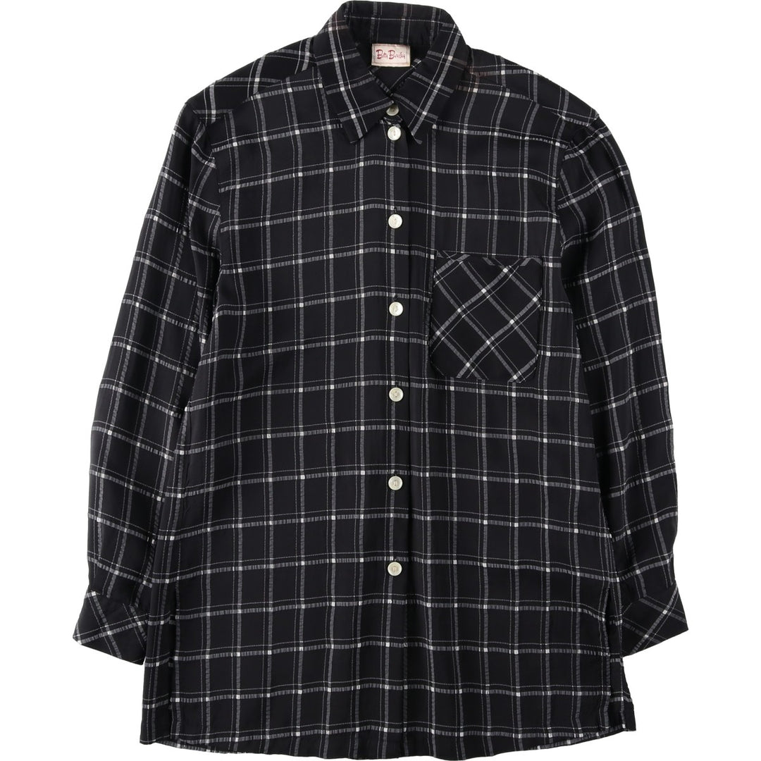 Betty Barclay Check Pattern Long-Sleeve Viscose Shirt, Women's Size M (approx.) Viscose black type Vintage Second Hand