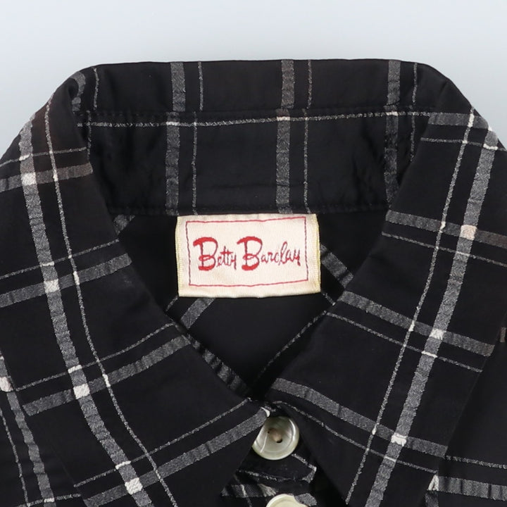 Betty Barclay Check Pattern Long-Sleeve Viscose Shirt, Women's Size M (approx.) Viscose black type Vintage Second Hand
