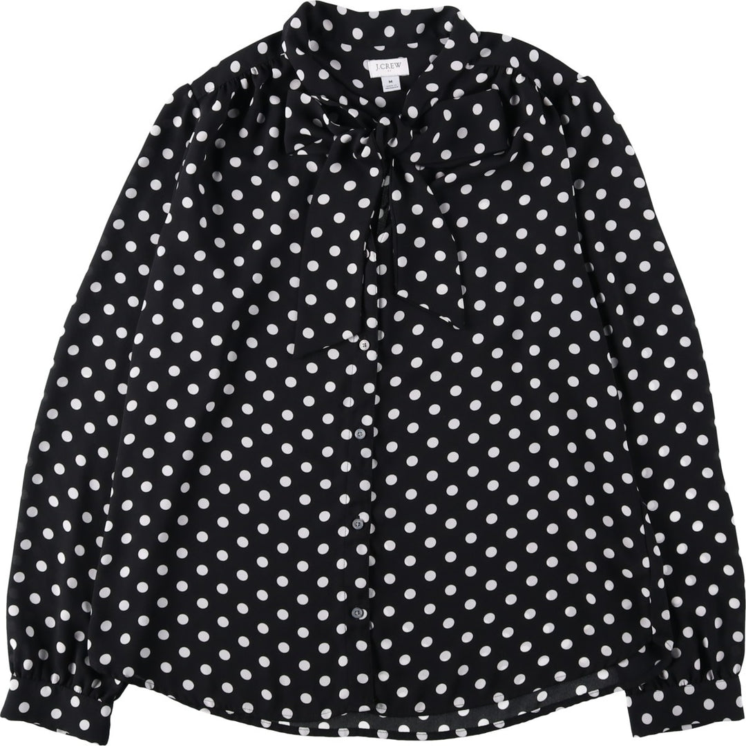 J.Crew polka dot pattern bow tie long-sleeved sheer shirt, women's size M (approx.) polyester white type Vintage Second Hand