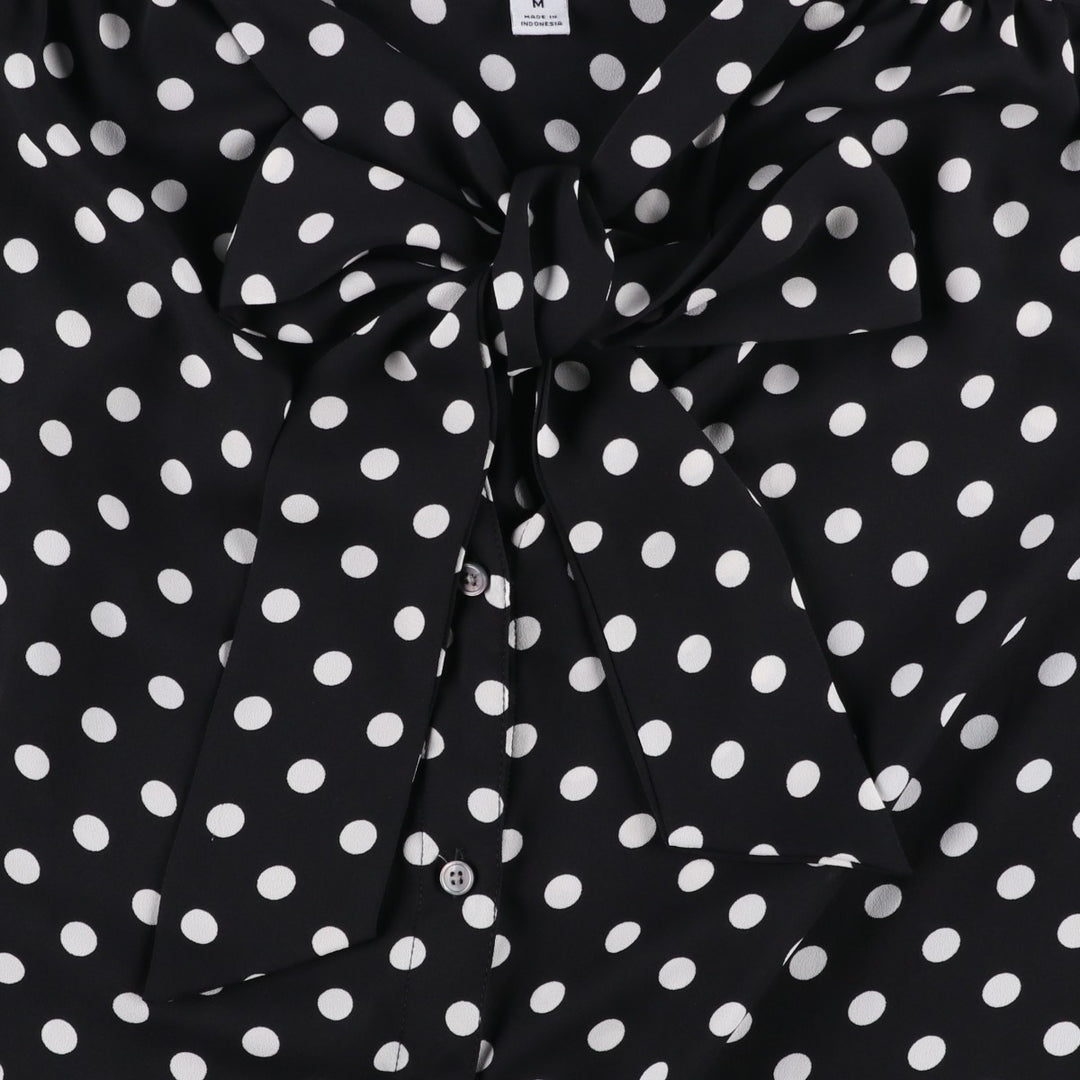 J.Crew polka dot pattern bow tie long-sleeved sheer shirt, women's size M (approx.) polyester white type Vintage Second Hand