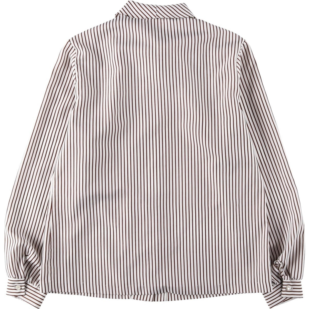 1970'S Lee Mar Stripe Pattern Long-Sleeve Bow-Tie Blouse, Made in USA, Women's Size M (approx.), Vintage polyester brown type Vintage Second Hand