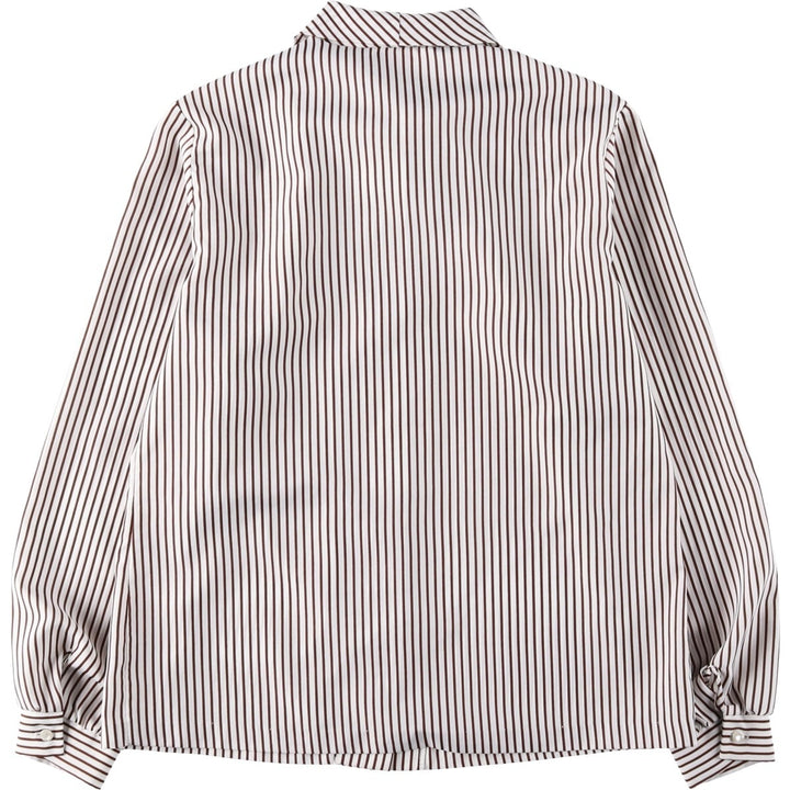 1970'S Lee Mar Stripe Pattern Long-Sleeve Bow-Tie Blouse, Made in USA, Women's Size M (approx.), Vintage polyester brown type Vintage Second Hand