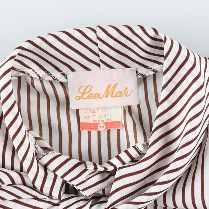 1970'S Lee Mar Stripe Pattern Long-Sleeve Bow-Tie Blouse, Made in USA, Women's Size M (approx.), Vintage polyester brown type Vintage Second Hand