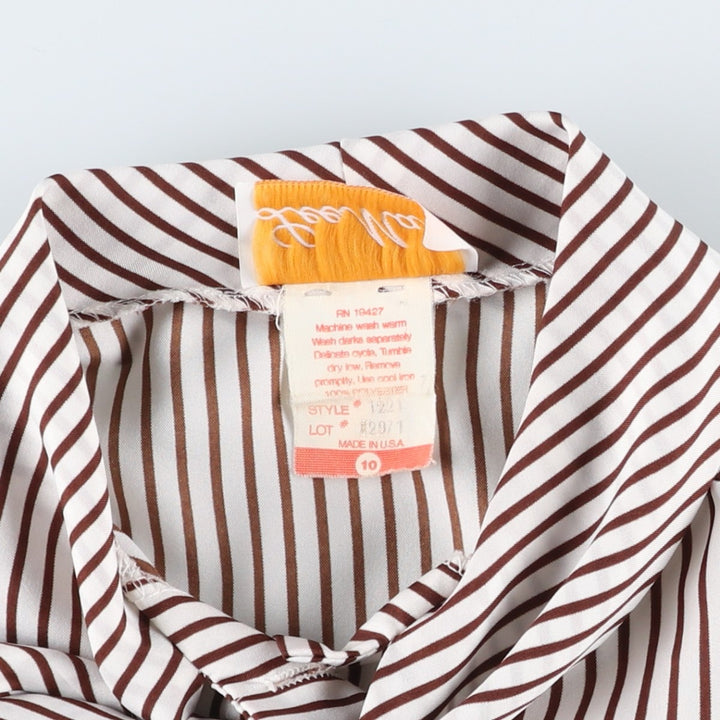 1970'S Lee Mar Stripe Pattern Long-Sleeve Bow-Tie Blouse, Made in USA, Women's Size M (approx.), Vintage polyester brown type Vintage Second Hand