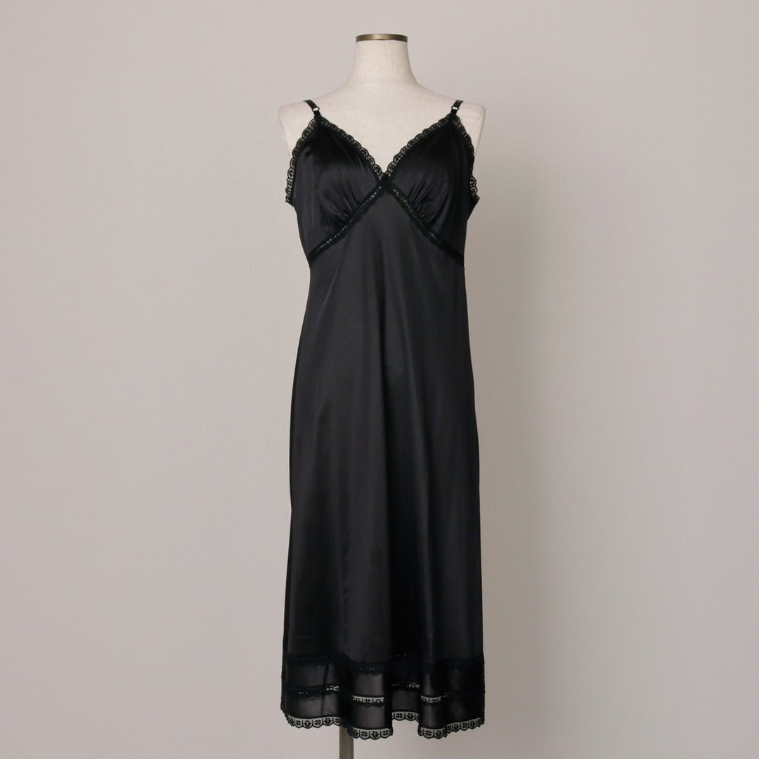 70s-80'S Sears Half-Length Camisole Dress/Slip Dress, Made in USA, Women's Size M (approx.), Vintage Nylon black type Vintage Second Hand