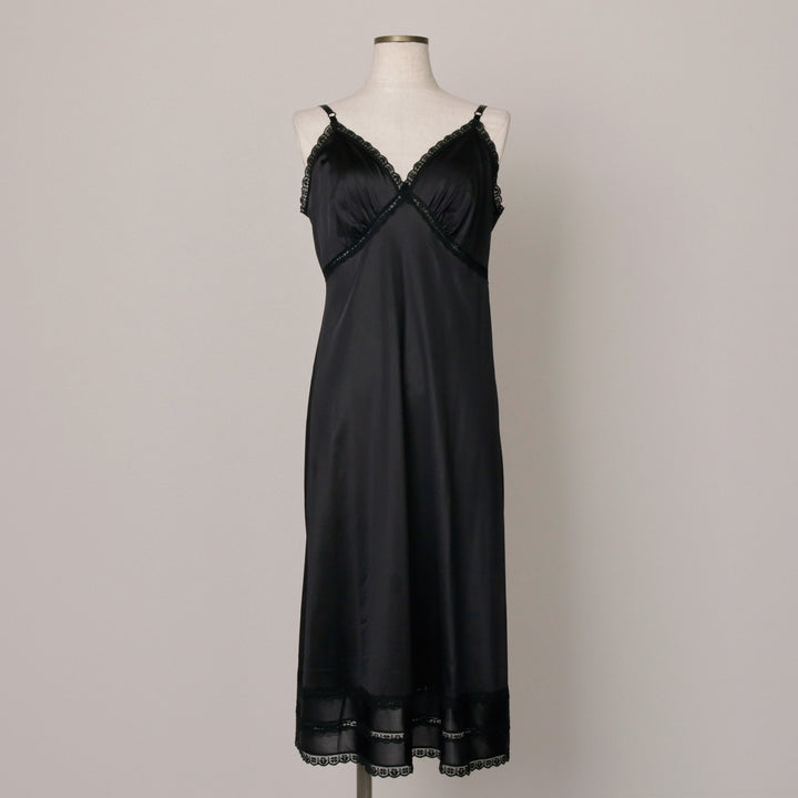 70s-80'S Sears Half-Length Camisole Dress/Slip Dress, Made in USA, Women's Size M (approx.), Vintage Nylon black type Vintage Second Hand