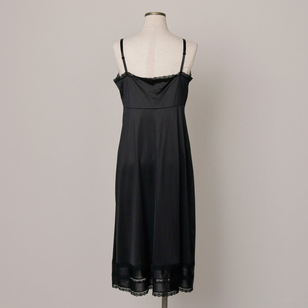 70s-80'S Sears Half-Length Camisole Dress/Slip Dress, Made in USA, Women's Size M (approx.), Vintage Nylon black type Vintage Second Hand