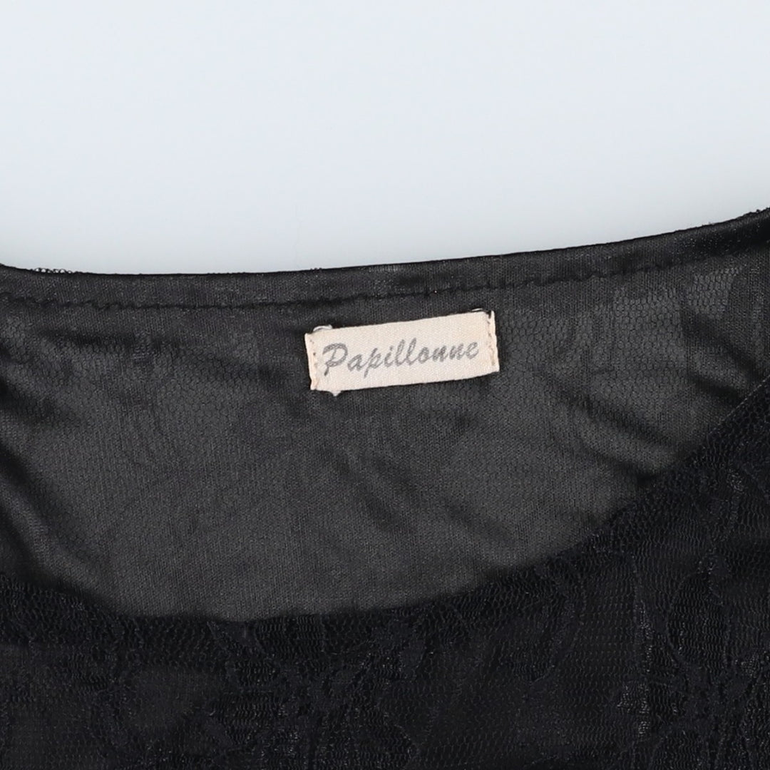 Papillonne Floral Lace Half-Length Short-Sleeve Flared Dress, Women's Size S (Equivalent), Vintage polyester black type Vintage Second Hand