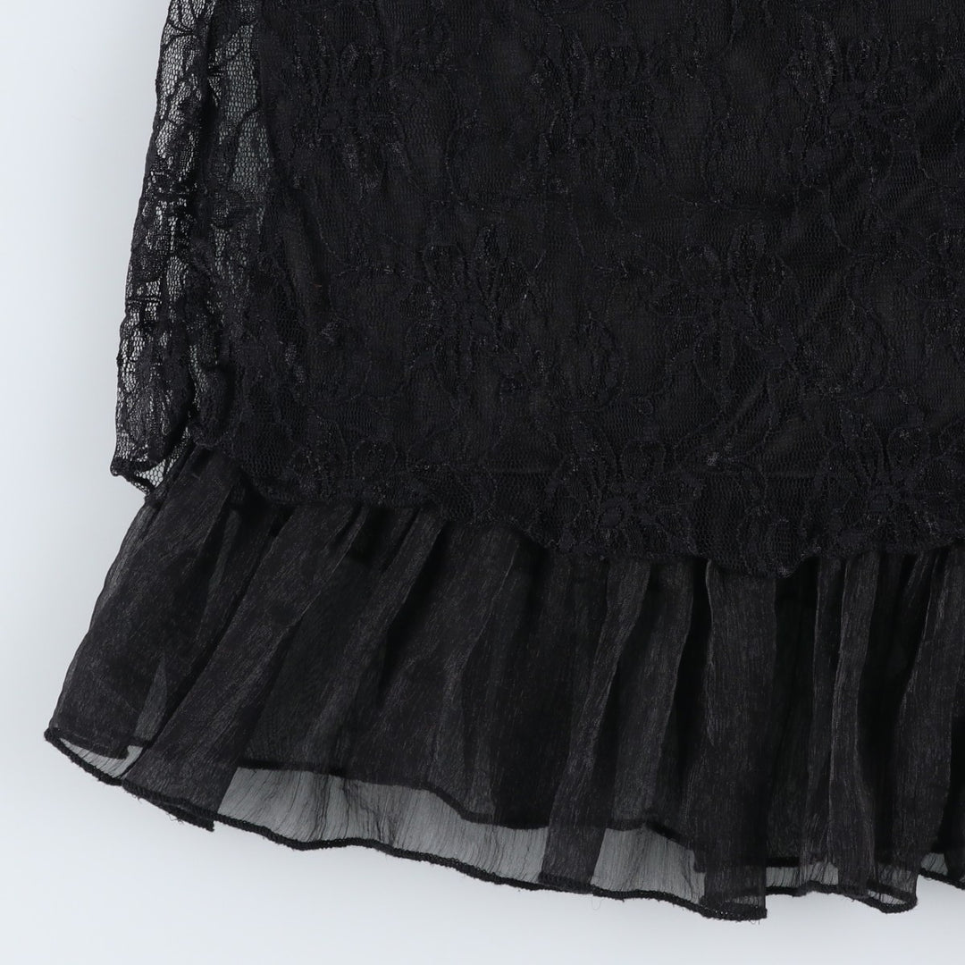 Papillonne Floral Lace Half-Length Short-Sleeve Flared Dress, Women's Size S (Equivalent), Vintage polyester black type Vintage Second Hand