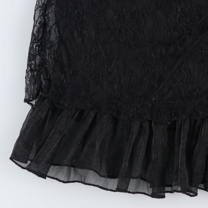 Papillonne Floral Lace Half-Length Short-Sleeve Flared Dress, Women's Size S (Equivalent), Vintage polyester black type Vintage Second Hand