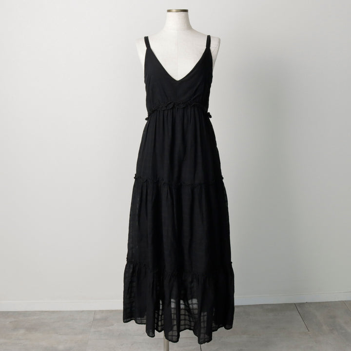 SASS Long Tiered Camisole Dress (Women's Size M) cotton black type Vintage Second Hand