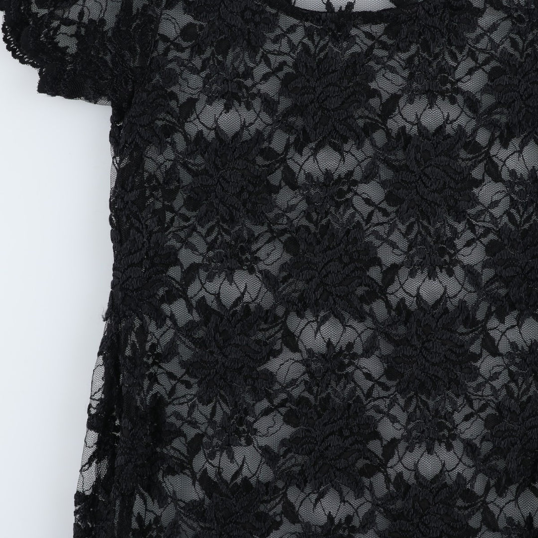 Midi-length, all-over lace, short-sleeved, fitted dress, women's size S. unclear black type Vintage Second Hand