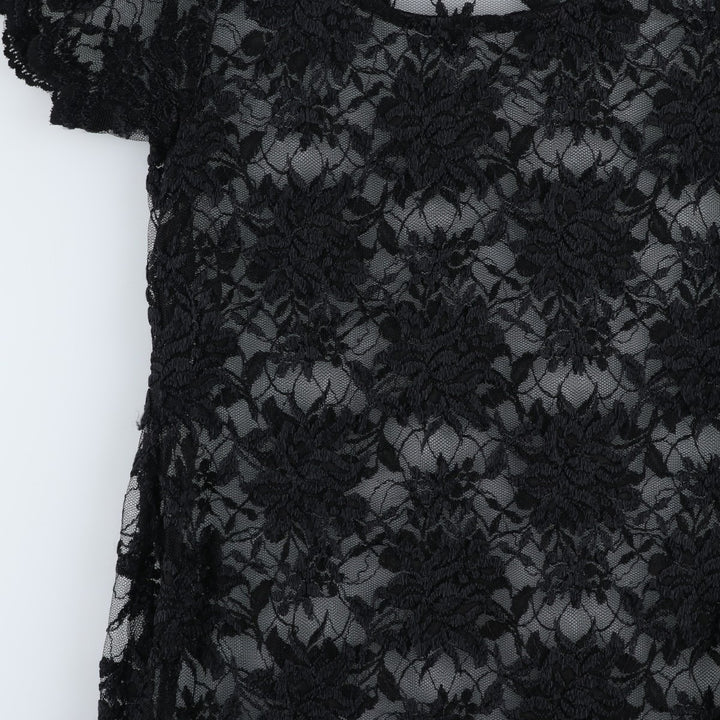 Midi-length, all-over lace, short-sleeved, fitted dress, women's size S. unclear black type Vintage Second Hand