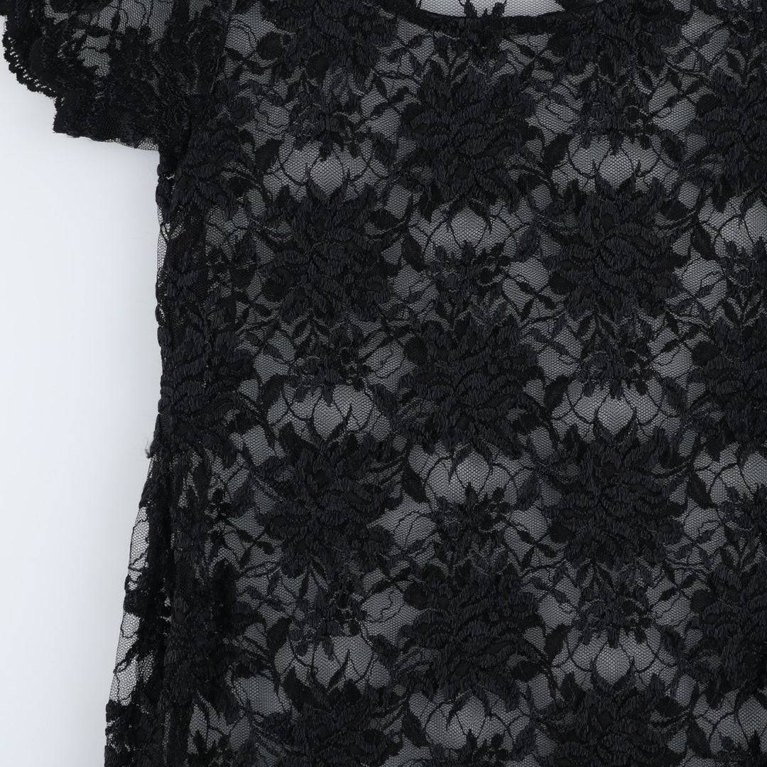 Midi-length, all-over lace, short-sleeved, fitted dress, women's size S. unclear black type Vintage Second Hand