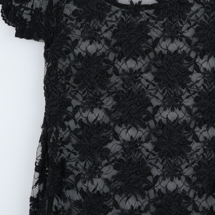 Midi-length, all-over lace, short-sleeved, fitted dress, women's size S. unclear black type Vintage Second Hand