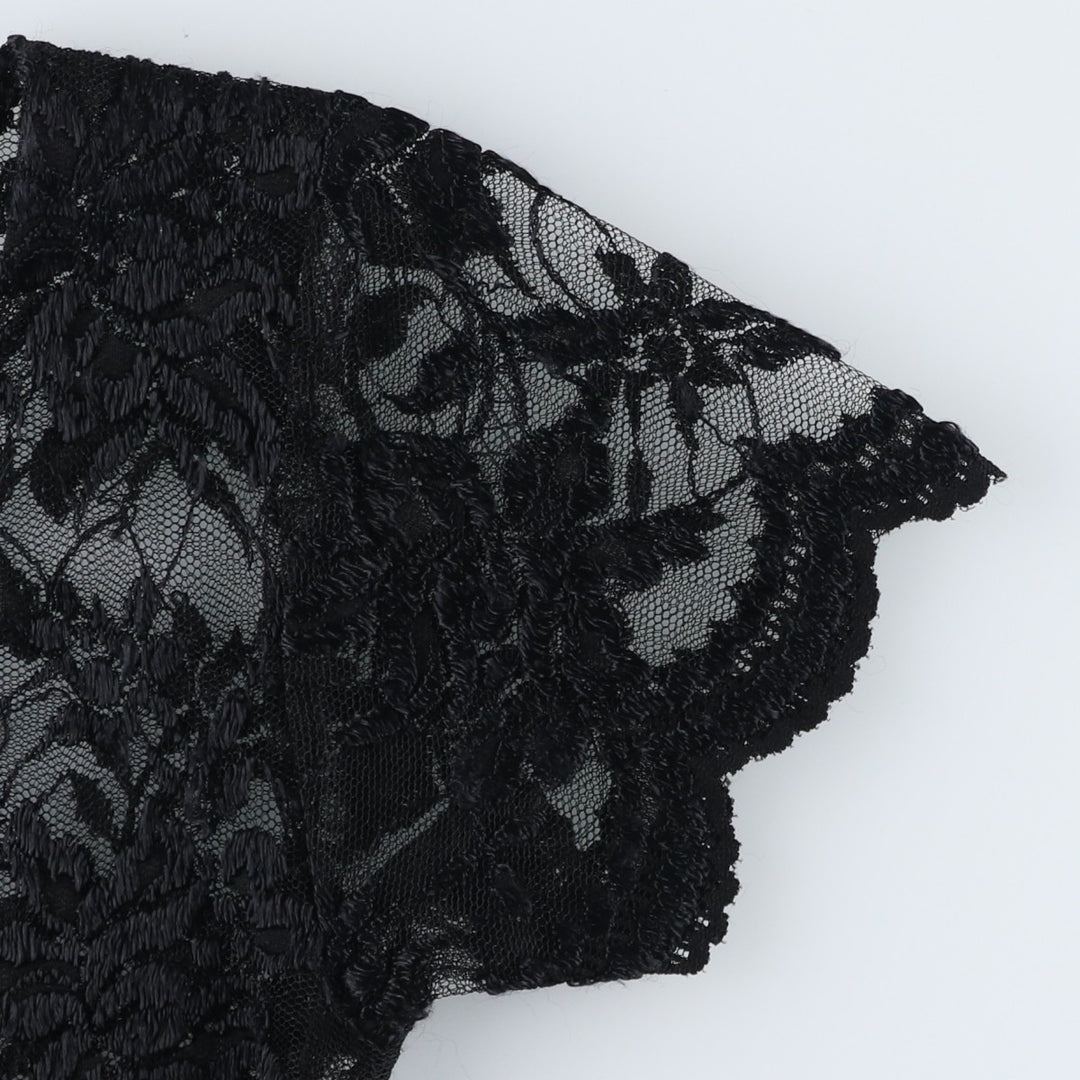Midi-length, all-over lace, short-sleeved, fitted dress, women's size S. unclear black type Vintage Second Hand