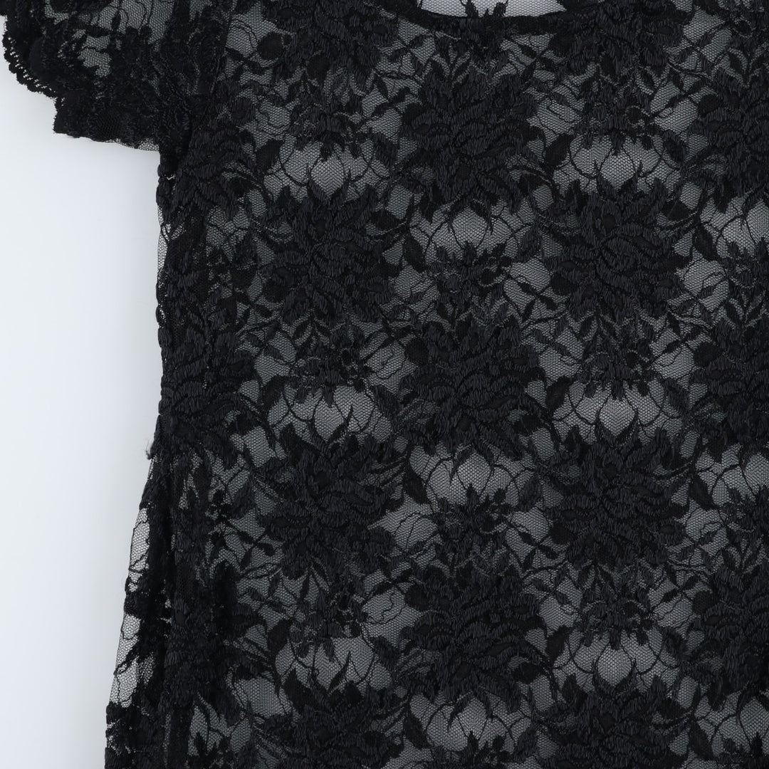 Midi-length, all-over lace, short-sleeved, fitted dress, women's size S. unclear black type Vintage Second Hand