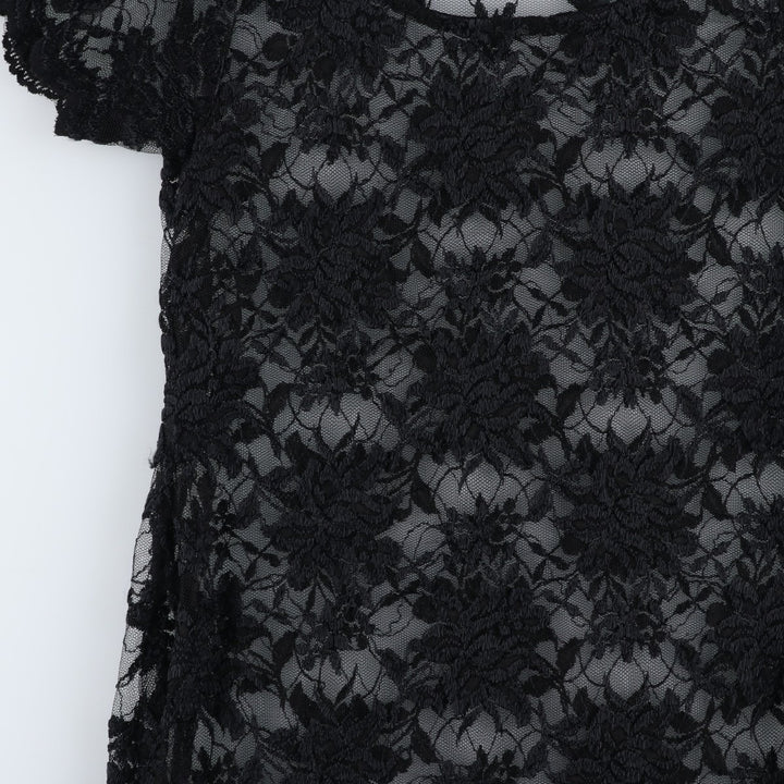 Midi-length, all-over lace, short-sleeved, fitted dress, women's size S. unclear black type Vintage Second Hand