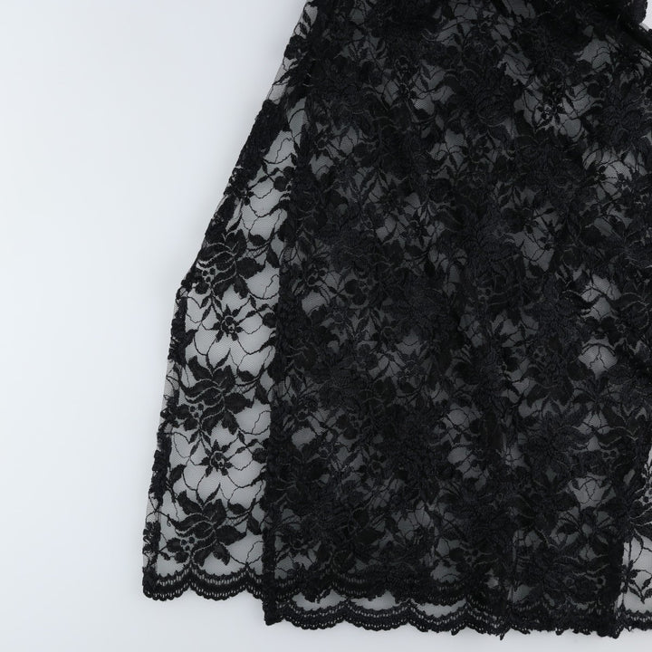 Midi-length, all-over lace, short-sleeved, fitted dress, women's size S. unclear black type Vintage Second Hand
