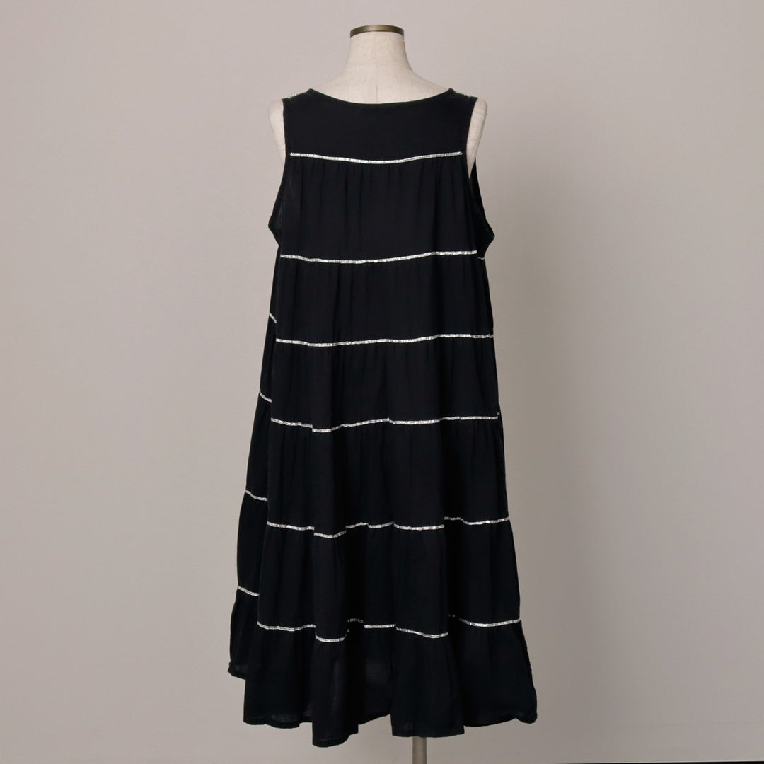 Claire Powell Midi-Length Sequined Tiered Sleeveless Flare Dress (Women's Size M) cotton black type Vintage Second Hand