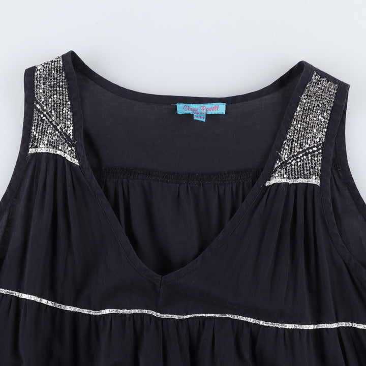 Claire Powell Midi-Length Sequined Tiered Sleeveless Flare Dress (Women's Size M) cotton black type Vintage Second Hand
