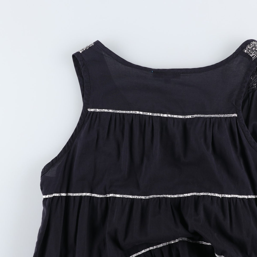 Claire Powell Midi-Length Sequined Tiered Sleeveless Flare Dress (Women's Size M) cotton black type Vintage Second Hand