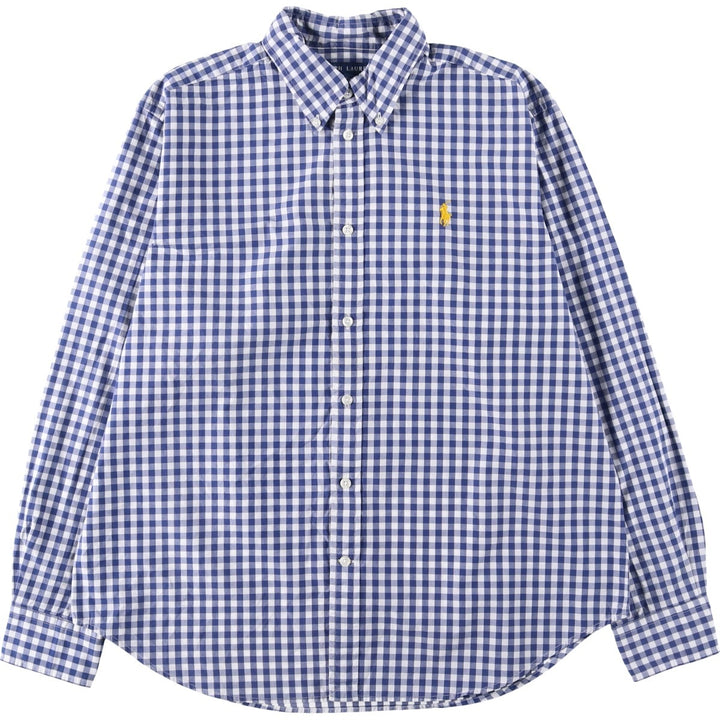Ralph Lauren gingham check long-sleeved button-down shirt, women's size XL (approx.) cotton blue type Vintage Second Hand