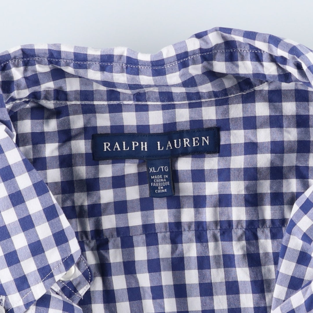 Ralph Lauren gingham check long-sleeved button-down shirt, women's size XL (approx.) cotton blue type Vintage Second Hand