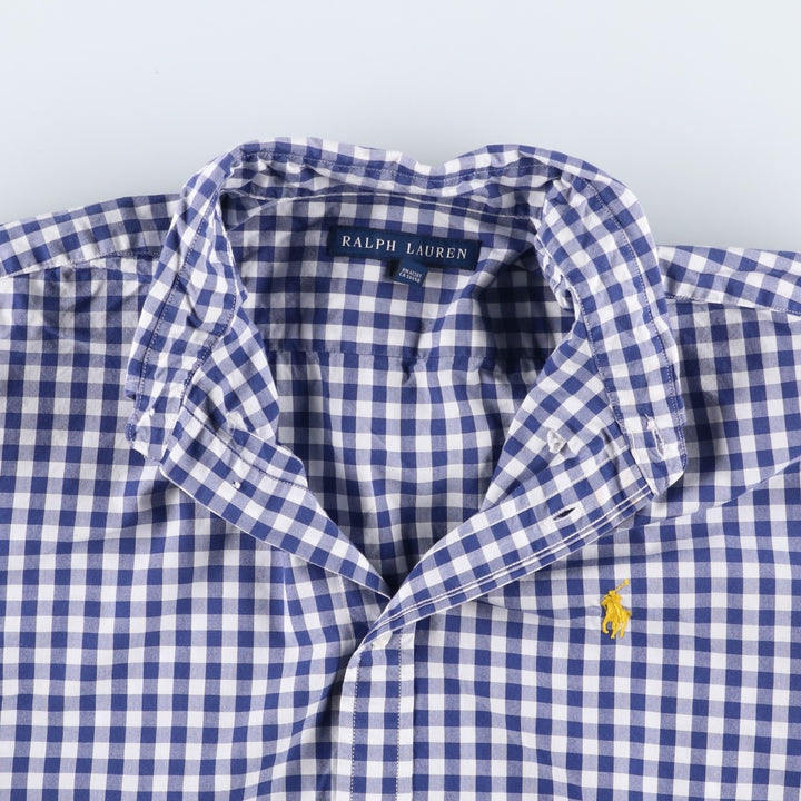 Ralph Lauren gingham check long-sleeved button-down shirt, women's size XL (approx.) cotton blue type Vintage Second Hand