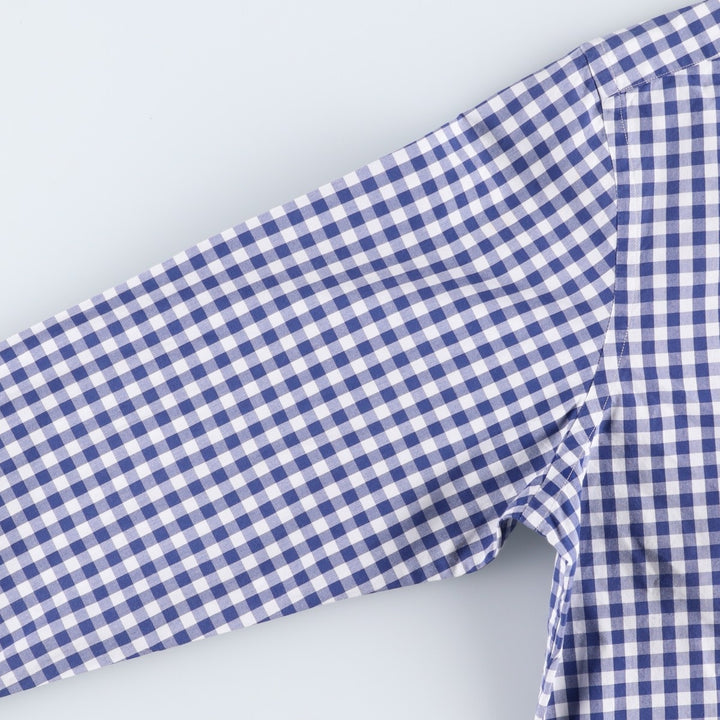 Ralph Lauren gingham check long-sleeved button-down shirt, women's size XL (approx.) cotton blue type Vintage Second Hand