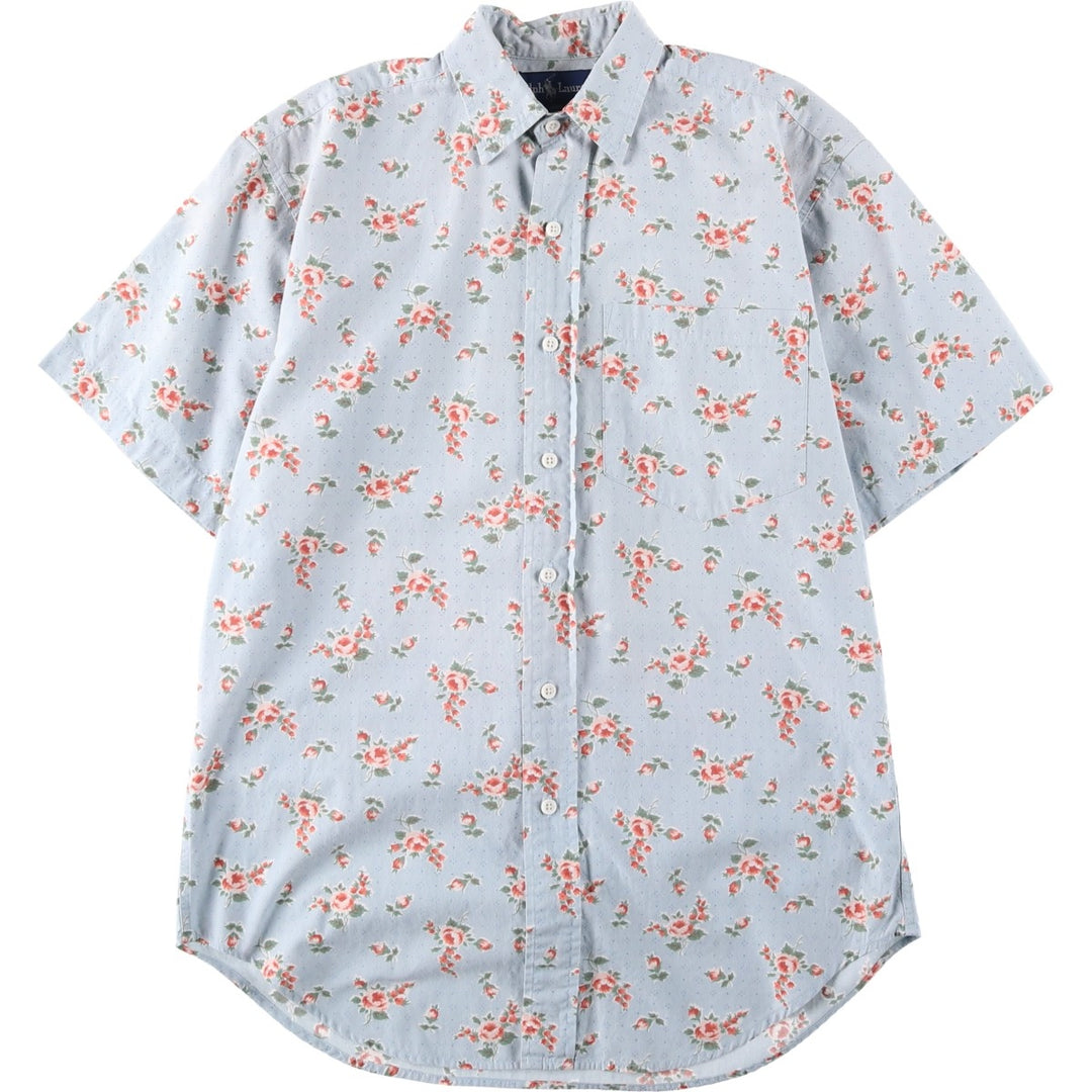 Ralph Lauren floral print short-sleeved cotton shirt, women's size L (approx.) cotton Blue type light blue Vintage Second Hand