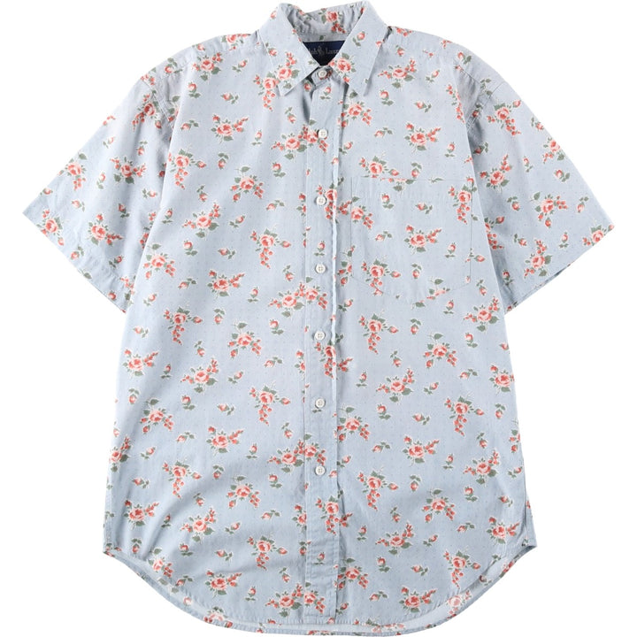 Ralph Lauren floral print short-sleeved cotton shirt, women's size L (approx.) cotton Blue type light blue Vintage Second Hand