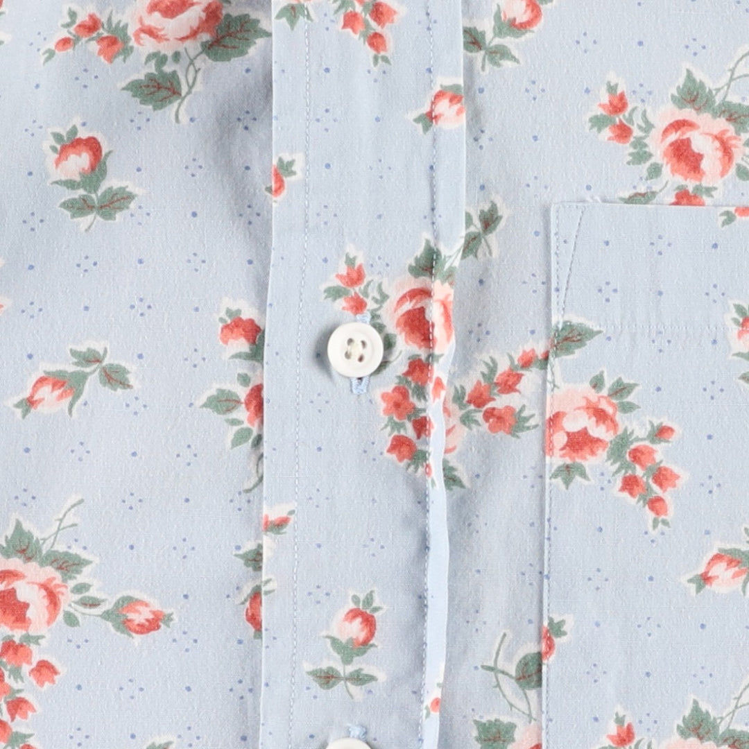 Ralph Lauren floral print short-sleeved cotton shirt, women's size L (approx.) cotton Blue type light blue Vintage Second Hand