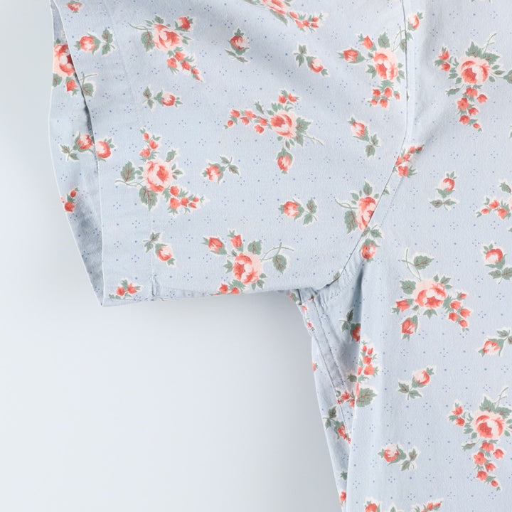 Ralph Lauren floral print short-sleeved cotton shirt, women's size L (approx.) cotton Blue type light blue Vintage Second Hand