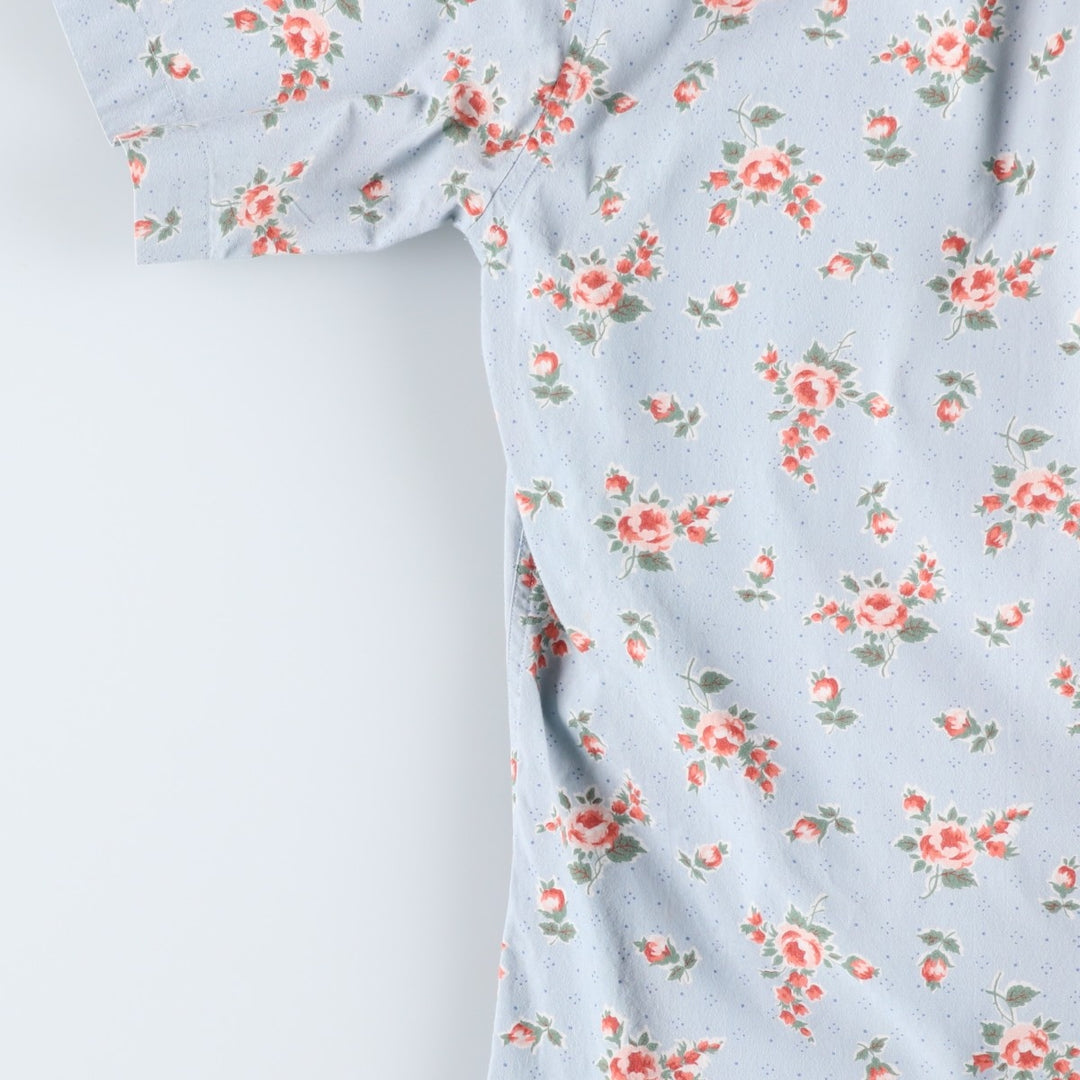Ralph Lauren floral print short-sleeved cotton shirt, women's size L (approx.) cotton Blue type light blue Vintage Second Hand