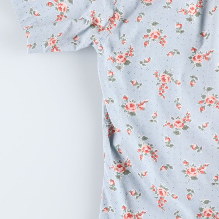Ralph Lauren floral print short-sleeved cotton shirt, women's size L (approx.) cotton Blue type light blue Vintage Second Hand