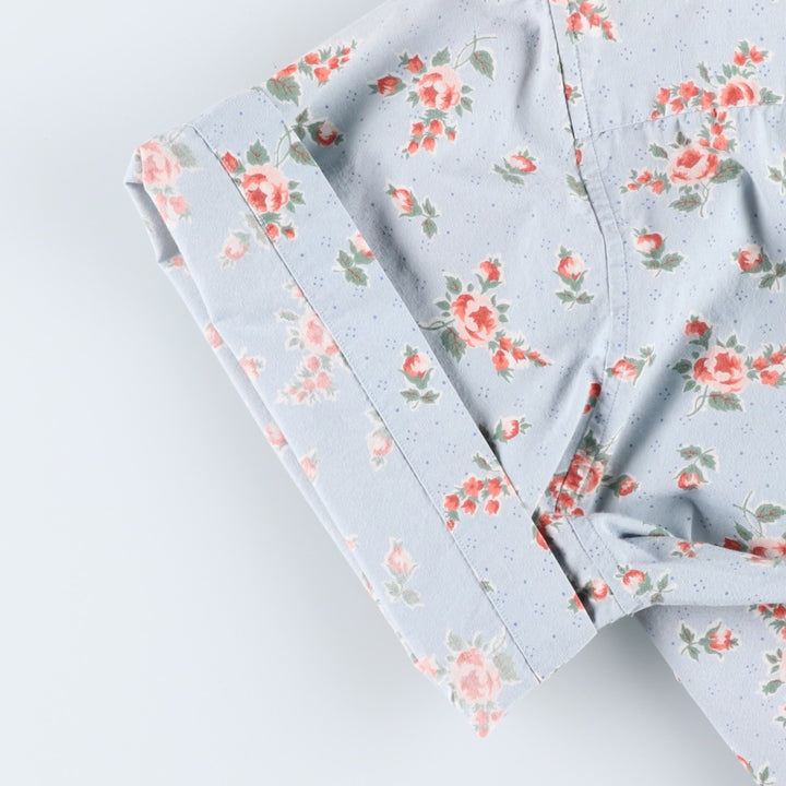 Ralph Lauren floral print short-sleeved cotton shirt, women's size L (approx.) cotton Blue type light blue Vintage Second Hand