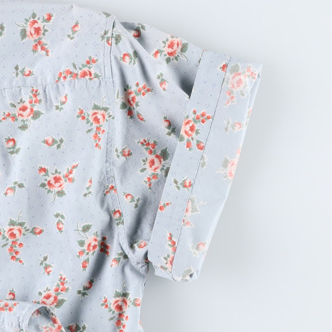 Ralph Lauren floral print short-sleeved cotton shirt, women's size L (approx.) cotton Blue type light blue Vintage Second Hand