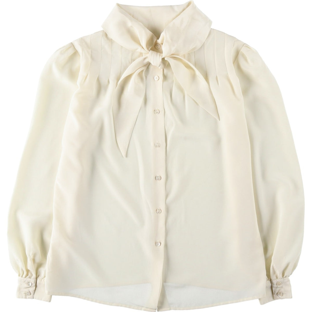 Liz Claiborne Puff Sleeve Long Sleeve Bow Tie Blouse (Women's Size M) polyester unbleached Vintage Second Hand