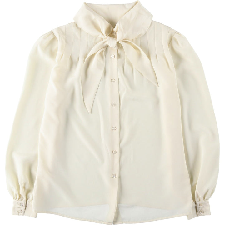 Liz Claiborne Puff Sleeve Long Sleeve Bow Tie Blouse (Women's Size M) polyester unbleached Vintage Second Hand