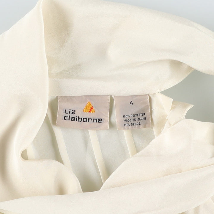 Liz Claiborne Puff Sleeve Long Sleeve Bow Tie Blouse (Women's Size M) polyester unbleached Vintage Second Hand