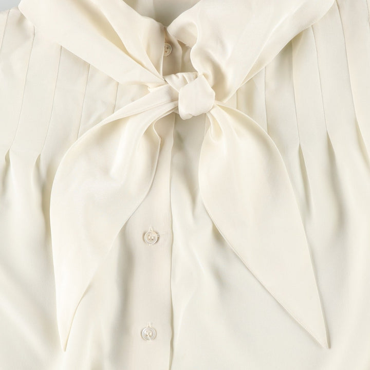 Liz Claiborne Puff Sleeve Long Sleeve Bow Tie Blouse (Women's Size M) polyester unbleached Vintage Second Hand