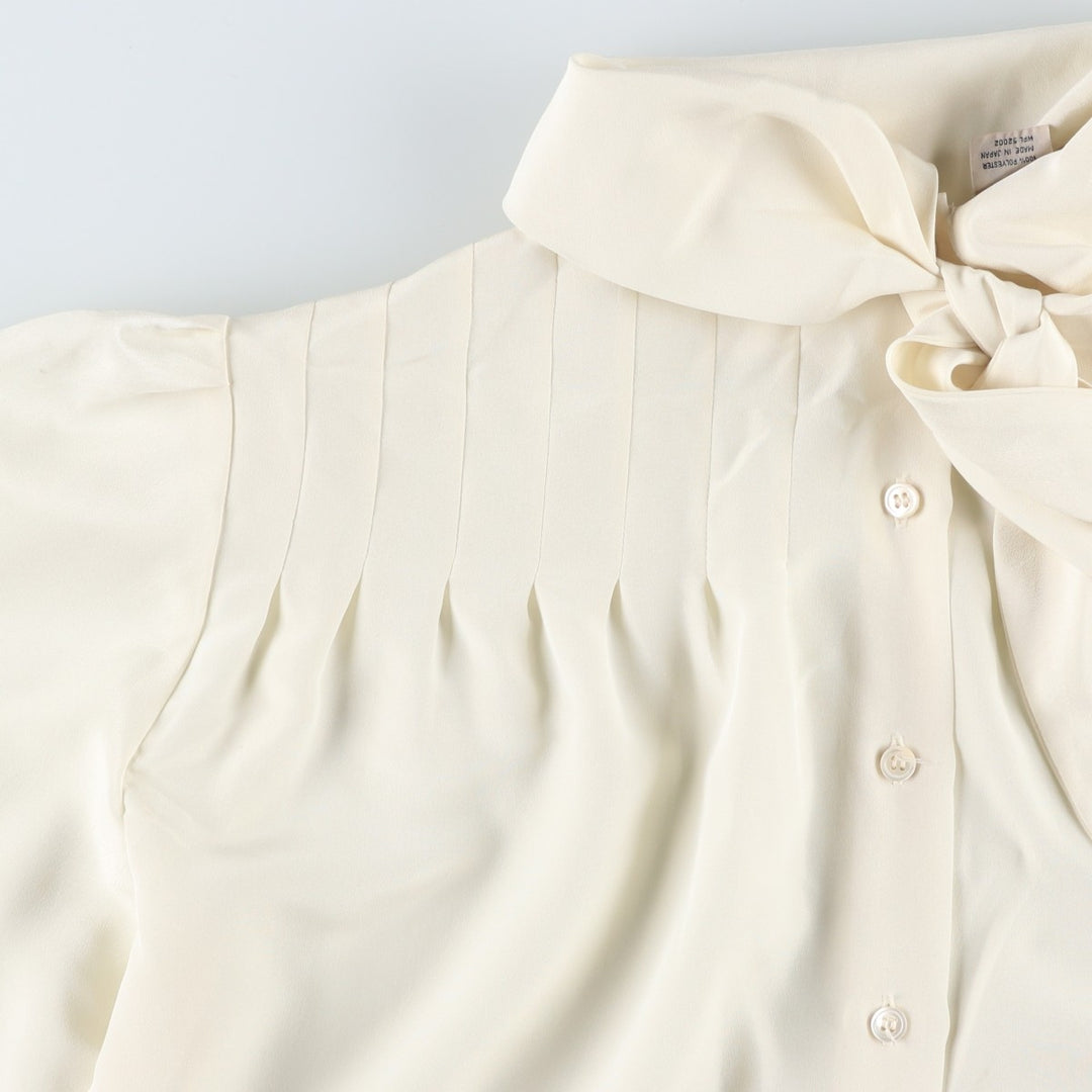 Liz Claiborne Puff Sleeve Long Sleeve Bow Tie Blouse (Women's Size M) polyester unbleached Vintage Second Hand
