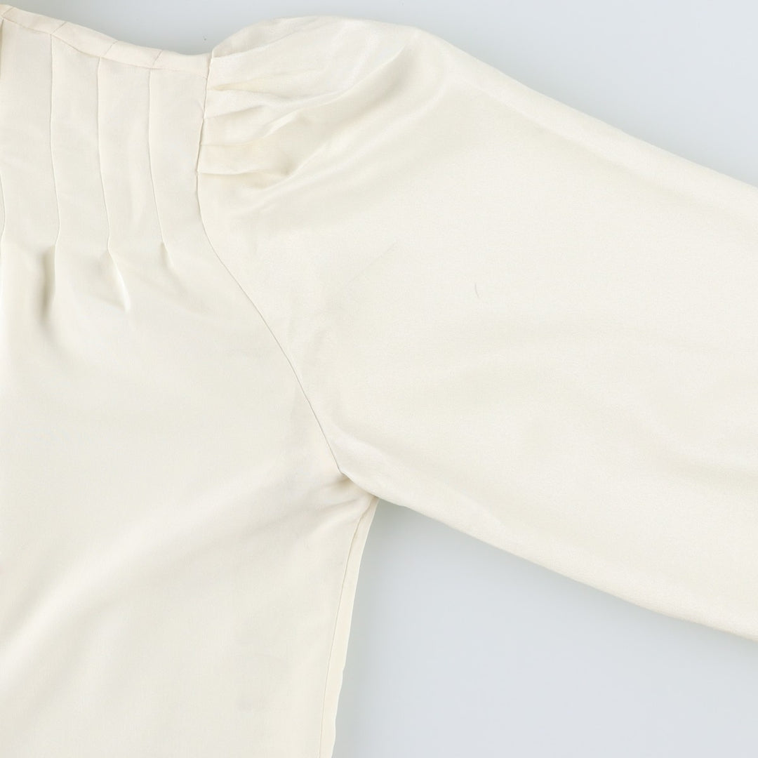Liz Claiborne Puff Sleeve Long Sleeve Bow Tie Blouse (Women's Size M) polyester unbleached Vintage Second Hand