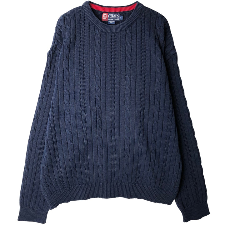 90'S Ralph Lauren CHAPS Cable Knit Cotton Sweater, Made in USA, Men's Size L (approx.), Vintage cotton navy blue type Vintage Second Hand
